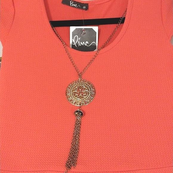 Coral Mini Dress with attached Necklace Dopamine Dressing Spring Summer - Picture 13 of 14